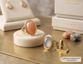 Anello cabochon in acciaio inossidabile dorato con pietra naturale