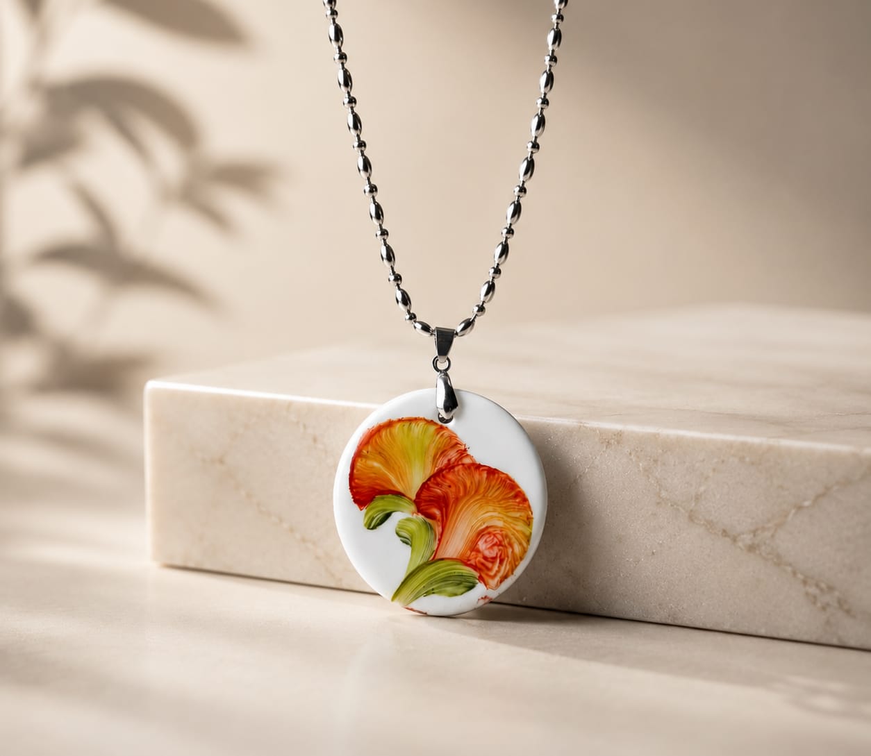 Collana con ciondolo in porcellana dipinta a mano