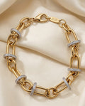Bracciale a catena in acciaio dorato con rondelle in cristalli