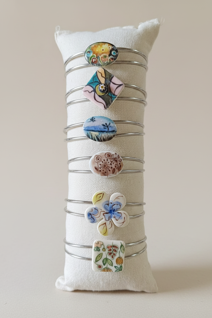 Bracciali semirigidi con inserto in porcellana dipinta a mano