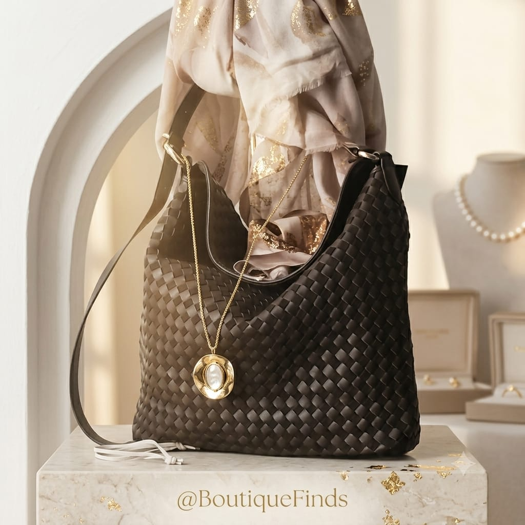 Borsa in ecopelle intrecciata marrone scuro