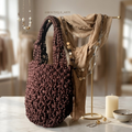Borsa in fettuccia con sacchetto interno marrone scuro