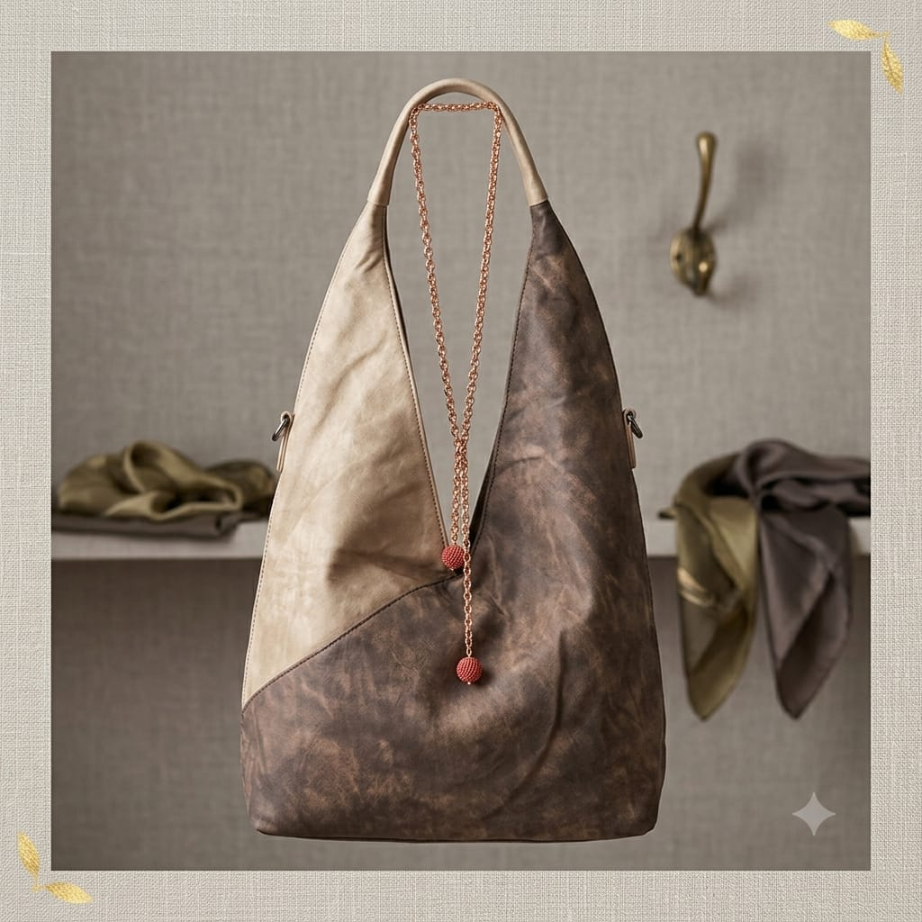 Borsa in ecopelle bicolore marrone